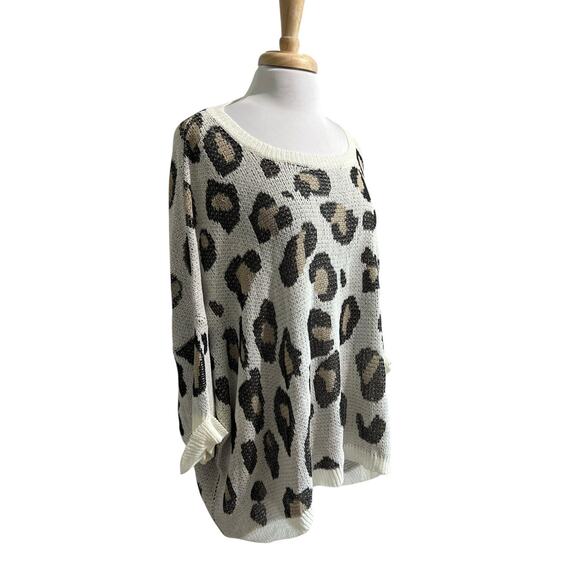 JODIFL Womens L Oversized Pullover Slouch Sweater Leopard Print Half Sleeve NEW - Picture 2 of 7